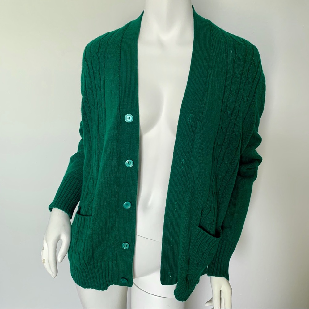 Vintage Kelly Green Acrylic Cable Knit Cardigan